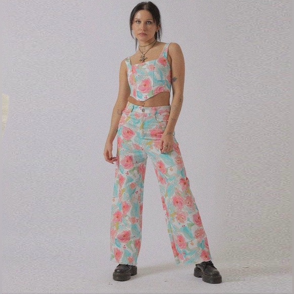 Elsie Fred mizz floral print flare denim jeans size XS - Picture 9 of 10